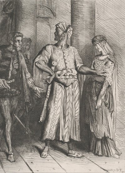 Szczerze Iago, moja Desdemona muszę ci zostawić: tablica 4 z Otella..., trawiona 1844, przedruk 1900. autorstwa Théodore Chassériau