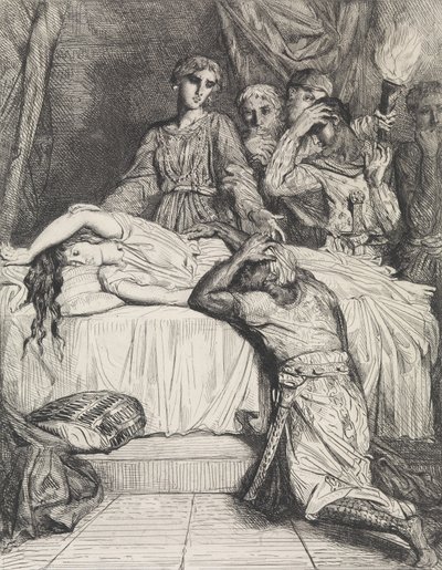 Oh! Oh! O!: tablica 14 z Otella Akt 5, scena 2, akwaforta 1844, r..., akwaforta 1844, przedruk 1900. autorstwa Théodore Chassériau