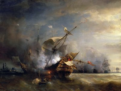 Bitwa morska w pobliżu Lizard Point w Kornwalii w dniu 21 października 1707 r. autorstwa Jean Antoine Theodore Gudin