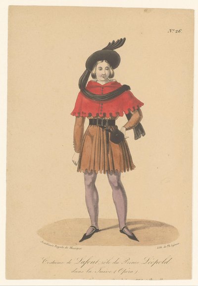 Marcelin Lafont in de rol van prins Leopold in de opera La Juive Kostium Lafonta, rola księcia Léopolda w La Juive (Opera) (tytuł na obiekcie) Aktorzy, aktorki w operazangerkach w roli (tytuł serialu) autorstwa Théodore Lejeune