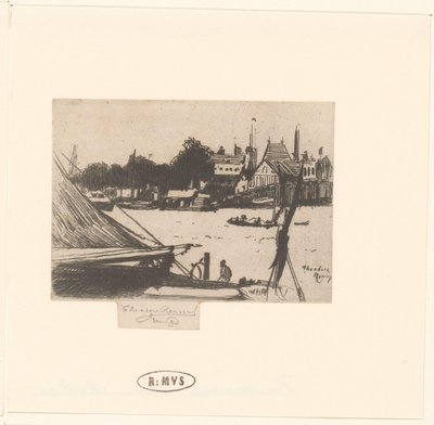 Widok na rzekę z łodziami Battersea z Chelsea autorstwa Théodore Roussel (signed by artist)