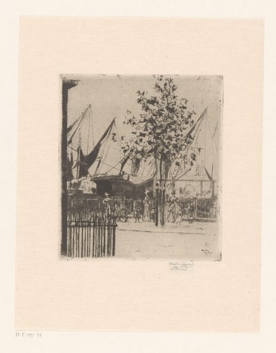Widok ulicy z postaciami w porcie Róg Luna Street, Chelsea Embankment autorstwa Théodore Roussel (signed by artist)