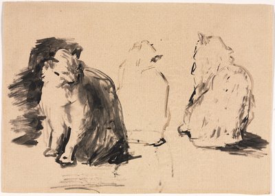Koty recto, Szkic dwóch postaci obejmujących verso. autorstwa Auguste Theodule Ribot
