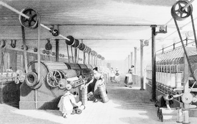 Carding, Drawing and Roving, grawerowane przez J. Carter autorstwa Thomas (after) Allom