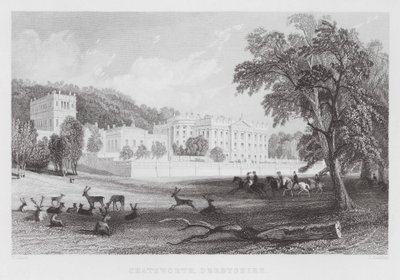 Chatsworth, Derbyshire (grawerowanie) autorstwa Thomas (after) Allom