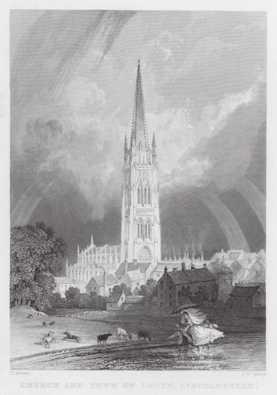 Kościół i miasto Louth, Lincolnshire (grafika) autorstwa Thomas (after) Allom