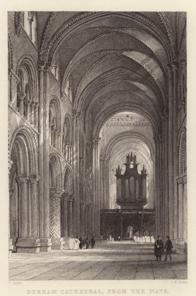Katedra w Durham, od nawy (rycina) autorstwa Thomas (after) Allom