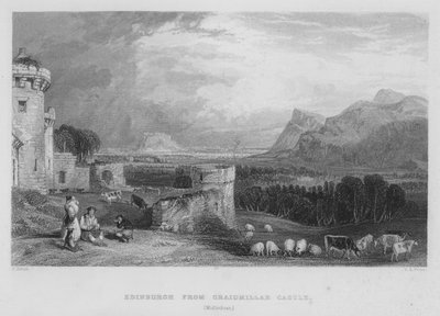 Edynburg z zamku Craigmillar, Midlothian (grafika) autorstwa Thomas (after) Allom