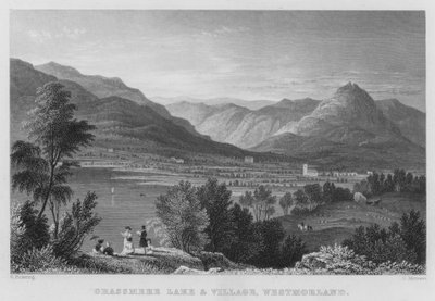 Grassmere Lake and Village, Westmorland (grawerowanie) autorstwa Thomas (after) Allom