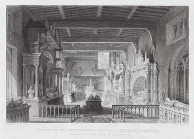 Wnętrze kościoła Bottesford, Leicestershire, pomniki hrabiów Rutland (grawerowanie) autorstwa Thomas (after) Allom