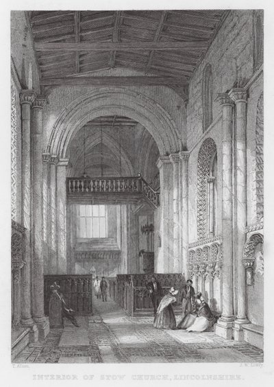 Wnętrze kościoła Stow, Lincolnshire (grawerowanie) autorstwa Thomas (after) Allom