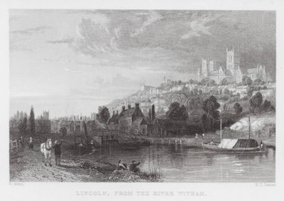 Lincoln, znad rzeki Witham (rycina) autorstwa Thomas (after) Allom