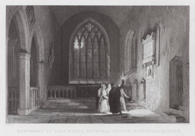 Pomnik Lorda Byrona, kościół Hucknall, Nottinghamshire (grafika) autorstwa Thomas (after) Allom
