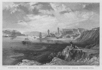 Tarcze północna i południowa, pobrane ze skał w pobliżu Tynemouth (rycina) autorstwa Thomas (after) Allom
