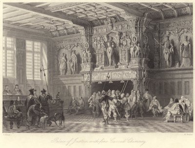 Pałac Sprawiedliwości, z pięknie rzeźbionym kominem, Brugia (rycina) autorstwa Thomas (after) Allom