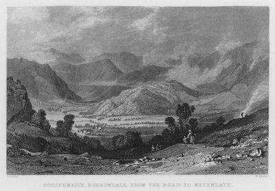 Rossthwaite, Borrowdale, od drogi do Watenlath (grawerowanie) autorstwa Thomas (after) Allom