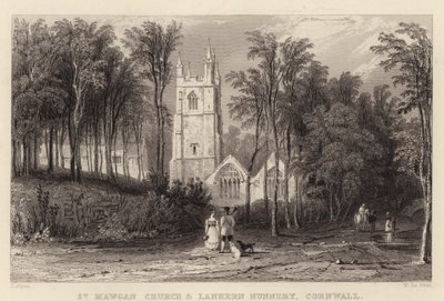 St Mawgan Church i Lanhern Nunnery, Kornwalia (grawerowanie) autorstwa Thomas (after) Allom