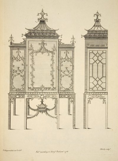 Projekt dla China Case, wyd. 1753 (grawerowanie) autorstwa Thomas (after) Chippendale