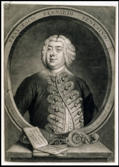 Francesco Bernardi Senesino, grawerowane przez Aleksandra van Haeckena (1701-58) autorstwa Thomas (after) Hudson