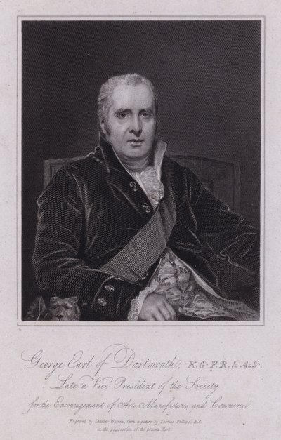 George Legge, 3. hrabia Dartmouth, brytyjski polityk i poseł (grawerowanie) autorstwa Thomas (after) Phillips