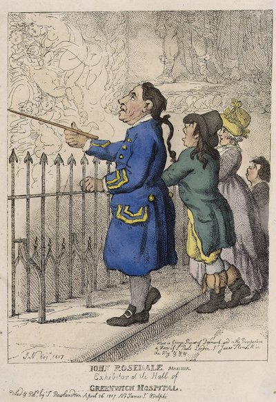 John Rosedale, żeglarz, przewodnik po lobby szpitala Greenwich (Anglia) autorstwa Thomas (after) Rowlandson