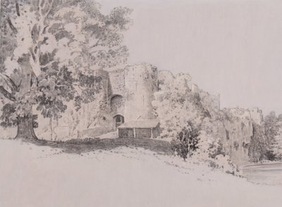 Zamek Chepstow (pióro, pędzel i atrament na ziemi gwaszowej) autorstwa Thomas (attr. to) Tudor