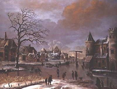 Łyżwiarze na zamarzniętym kanale autorstwa Thomas Heeremans
