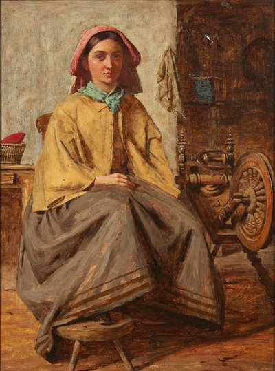 W kołowrotku (olej na płótnie) autorstwa Thomas (follower of) Faed