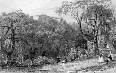 Zamek Eden Hall, Durham, 1833 autorstwa Thomas Allom