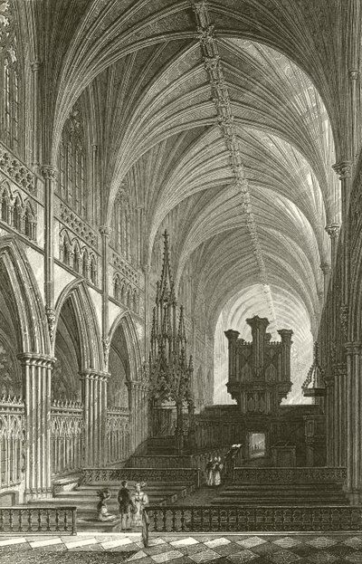Wnętrze katedry w Exeter autorstwa Thomas Allom