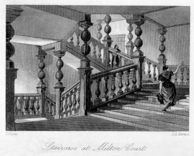 Schody w Milton Court, niedaleko Dorking, Surrey, XIX wiek. autorstwa Thomas Allom