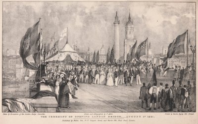 Ceremonia otwarcia London Bridge na tle Old London Bridge autorstwa Thomas Allom