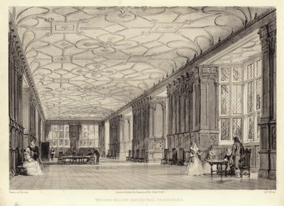 The Long Gallery, Haddon Hall, Derbyshire (lithotint) autorstwa Thomas Allom