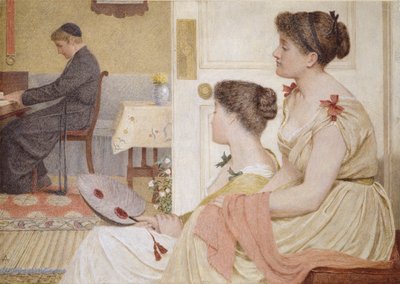 Scena salonowa z młodym księdzem przy fortepianie, koniec XIX w. autorstwa Thomas Armstrong