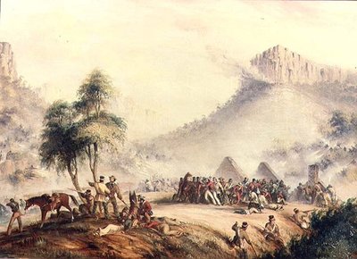 Patrol pułkownika Yarborougha zaatakowany w Waterkloof przez Kaffira i Rebel Hottentots autorstwa Thomas Baines