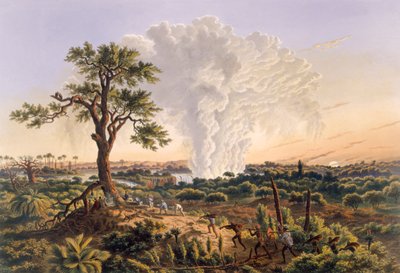The Falls by Sunrise z chmurą sprayu wznoszącą się na 1200 stóp, pub. 1865. autorstwa Thomas Baines