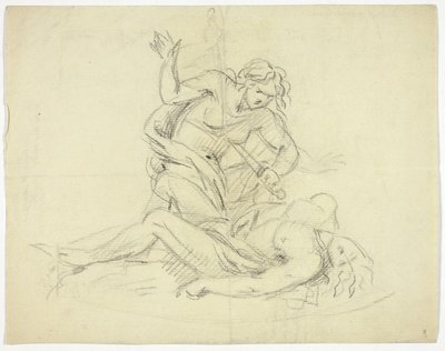 Pyramus i Thisbe (po prawej); Trzy postacie męskie z planem mauzoleum (verso) autorstwa Thomas Banks