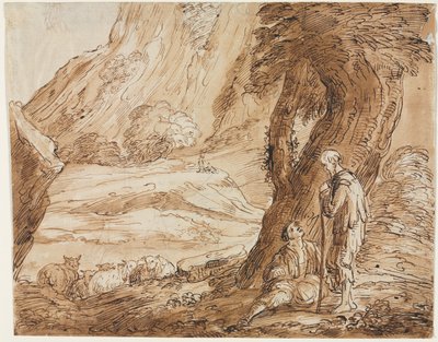 Pejzaż z owcami i dwoma pasterzami, pierwsza połowa XIX wieku. autorstwa Thomas Barker