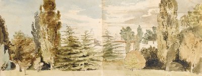 Widok na Merton Place od zachodu przez trawniki i rzekę autorstwa Thomas Baxter
