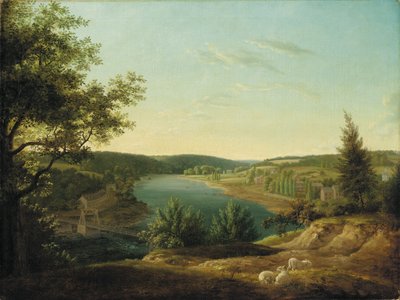 Widok na most łańcuchowy i wodospady Schuylkill, pięć mil od Filadelfii autorstwa Thomas Birch