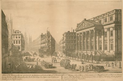 Widok na Mansion House, przeznaczonego na rezydencję Lorda Mayora Londynu autorstwa Thomas Bowles