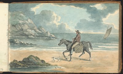 Album studiów nad krajobrazem i figurami: mężczyzna jadący na koniu po plaży autorstwa Thomas Bradshaw