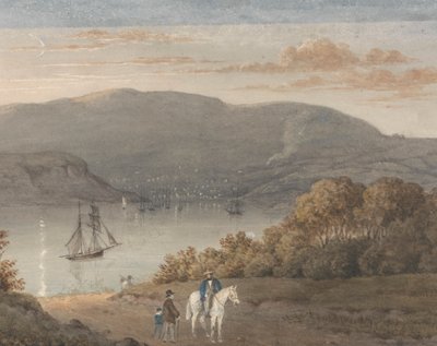 Port Louis z La Petite Montagne (Zmierzch) z jeźdźcem i postaciami na pierwszym planie autorstwa Thomas Bradshaw