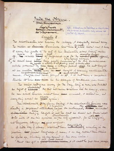 Ms 1-1911, s. 1 Strona z „Jude the Obscure”, ok. 1894 (atrament na papierze) autorstwa Thomas Bush Hardy