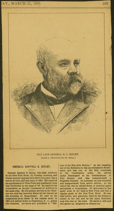 Nekrolog i rycina generała R.S. Ripley autorstwa Thomas Butler Gunn