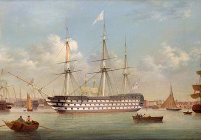 H.M.S. Britannia leżąca poza Plymouth autorstwa Thomas Buttersworth