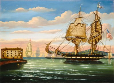 Zatoka Nowego Jorku, zachód słońca, połowa XIX wieku. autorstwa Thomas Chambers