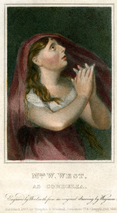 Pani W West jako Cordelia, 1820. autorstwa Thomas Charles Wageman