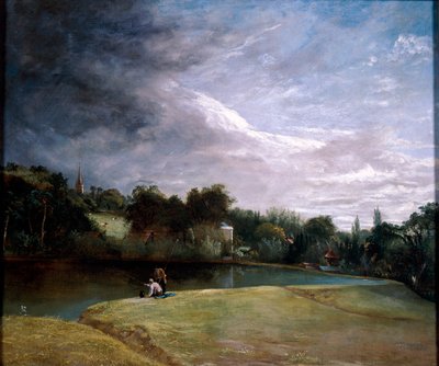Chłopcy łowią ryby w zbiorniku w pobliżu Hampstead. autorstwa Thomas Christopher Hofland