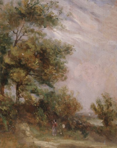Pejzaż z drzewami i figurami (recto) (olej na panelu) autorstwa Thomas Churchyard